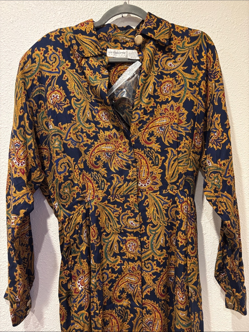 90s paisley midi button down dress